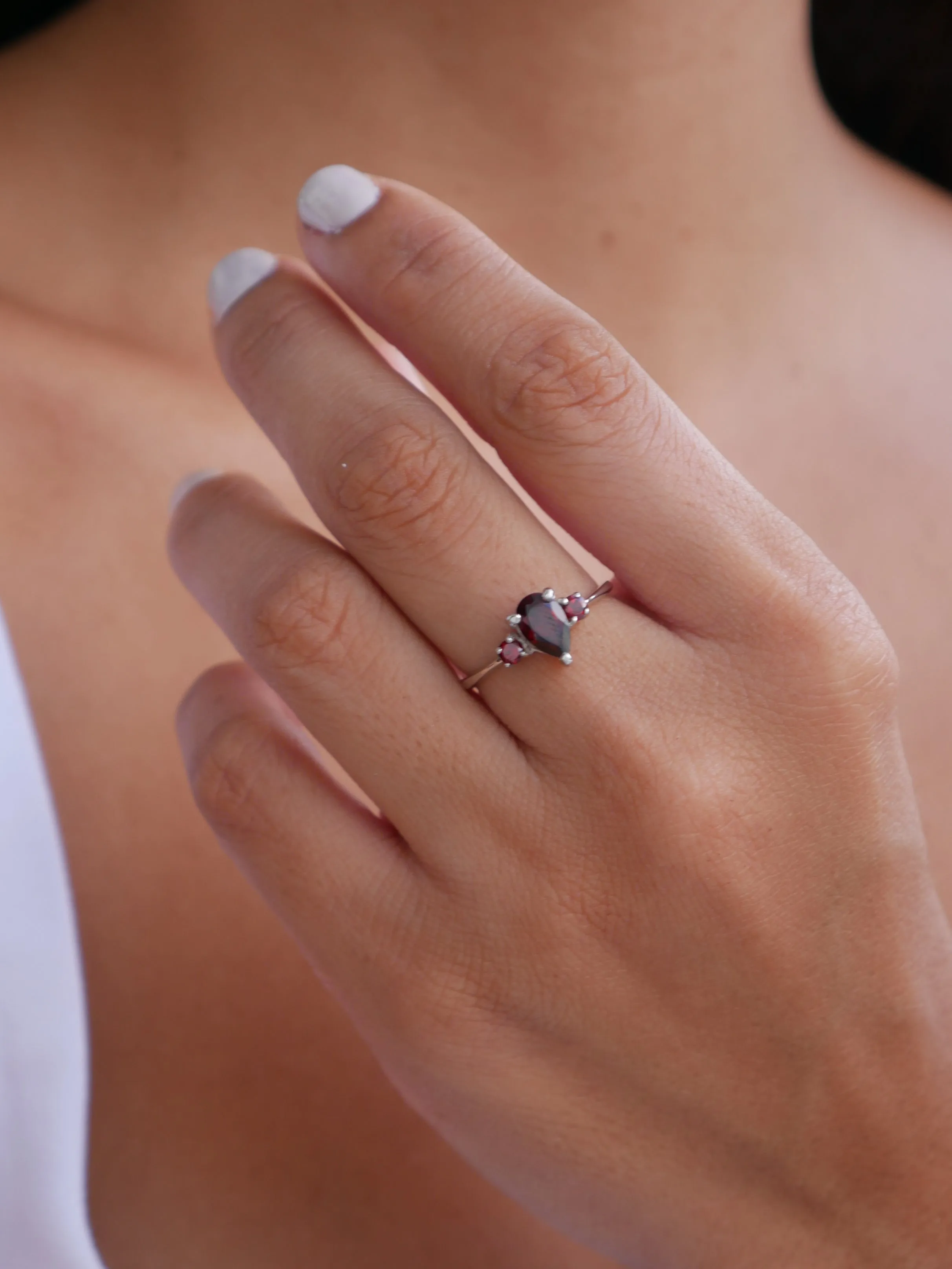 African Garnet Ring .925 Sterling Silver Pear Shape Natural Garnet Birthstone Nickel Free Luxury Dainty Jewelry