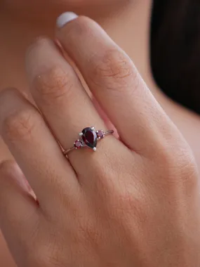 African Garnet Ring .925 Sterling Silver Pear Shape Natural Garnet Birthstone Nickel Free Luxury Dainty Jewelry