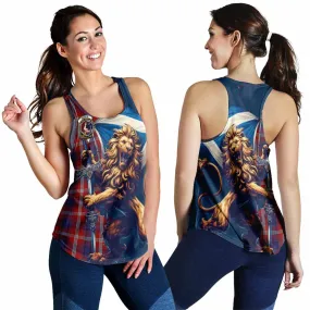 Ainslie Tartan Family Crest Women's Racerback Tanks with Scottish Majestic Lion