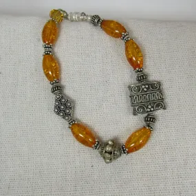 Amber Artisan Bead Bead & Sterling Silver Handmade Bracelet