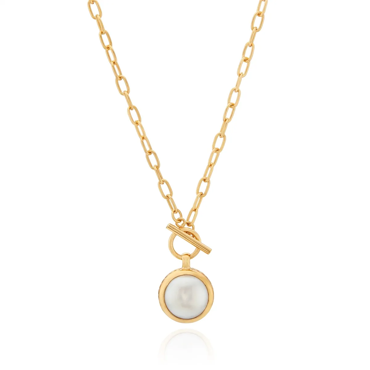 Anna Beck Coin Pearl Toggle Chain Necklace, 18 inch - Gold Plated