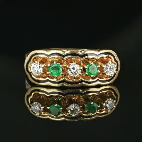 Antique 14K Gold Enamel Diamond Emerald Ring