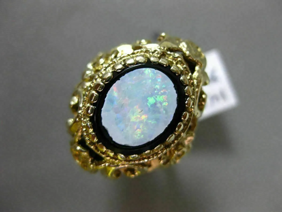 ANTIQUE LARGE BLACK ONYX & OPAL 14K YELLOW GOLD MULTI ROYAL FILIGREE FLOWER RING