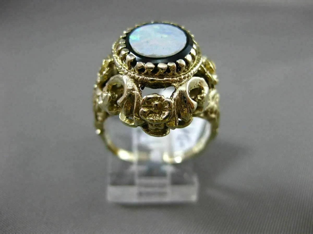 ANTIQUE LARGE BLACK ONYX & OPAL 14K YELLOW GOLD MULTI ROYAL FILIGREE FLOWER RING