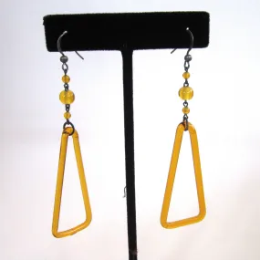 Art Deco Yellow Glass Triangle Dangle Earrings