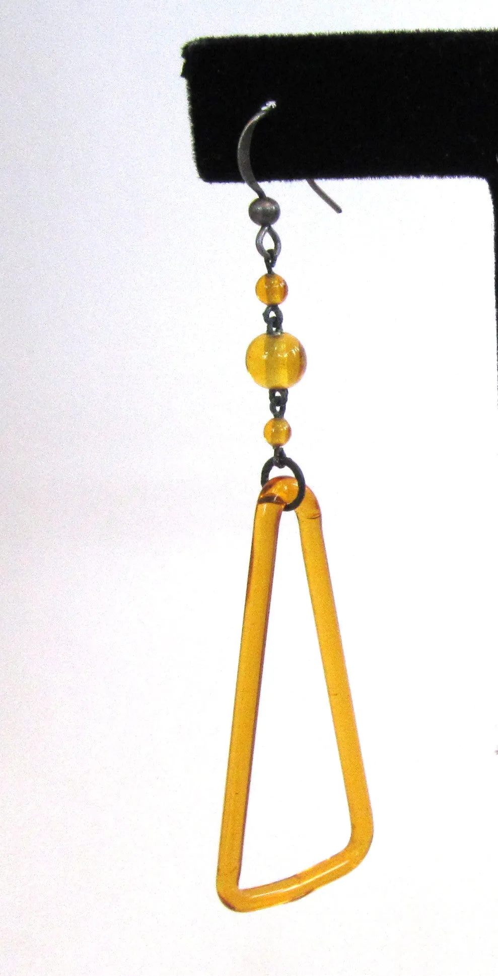 Art Deco Yellow Glass Triangle Dangle Earrings