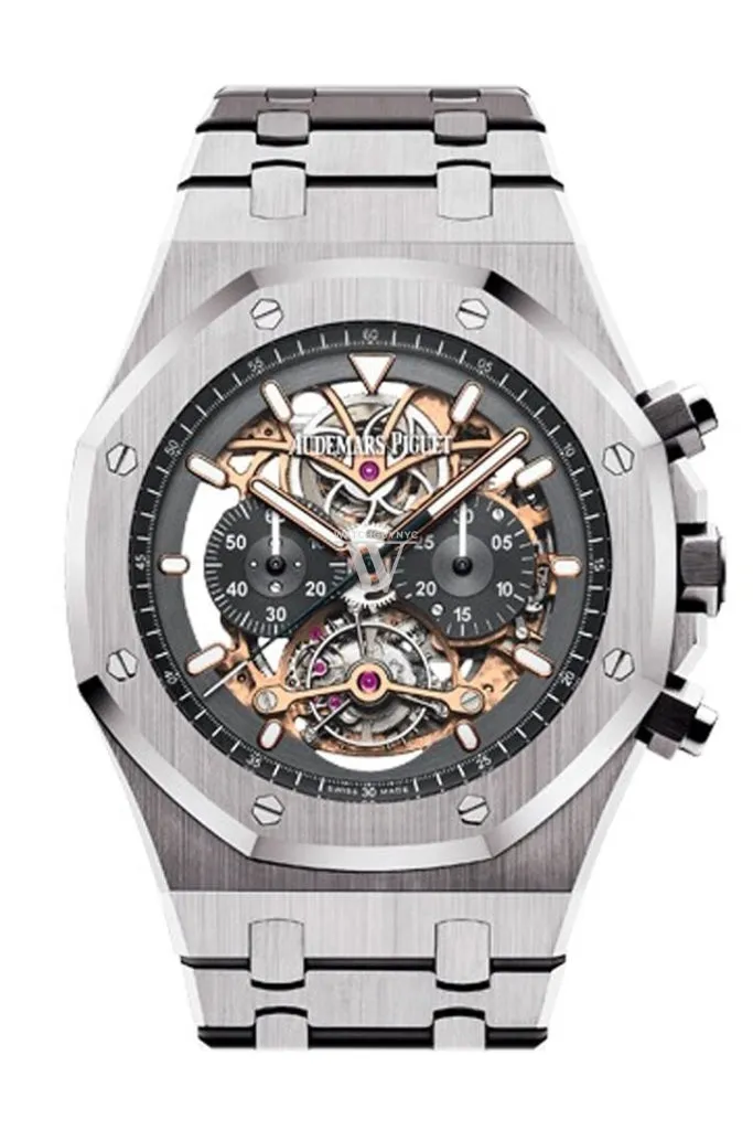 Audemars Piguet Royal Oak 44mm Tourbillon Chronograph Openworked Rhodium Dial Titanium Mens Watch 26347TI.OO.1205TI.01