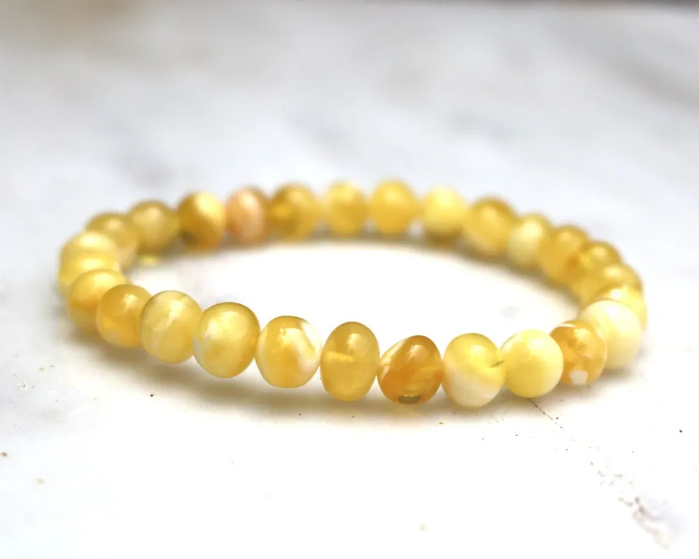 Baltic Amber Bracelet Butterscotch Baroque Beads Jewelry Natural Milky 8 mm 7.4 gram