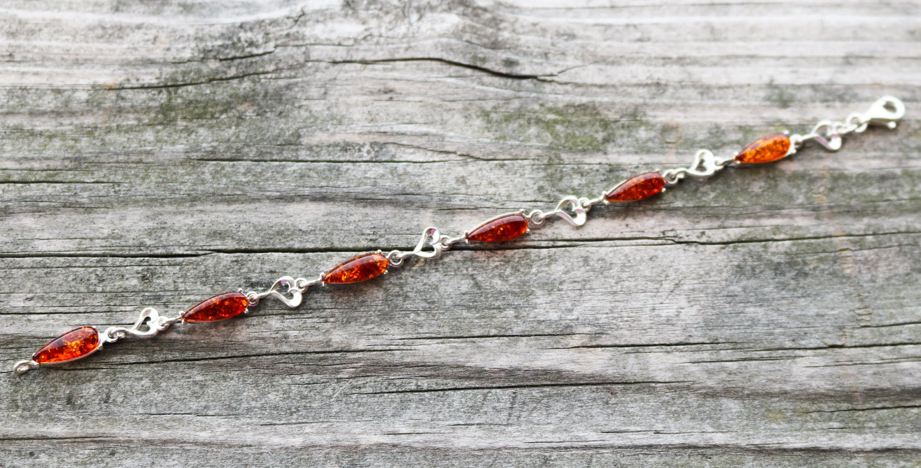 Baltic Amber Bracelet Chain Cognac Delicate Jewelry 7.5" 925 Silver 6.7 gram