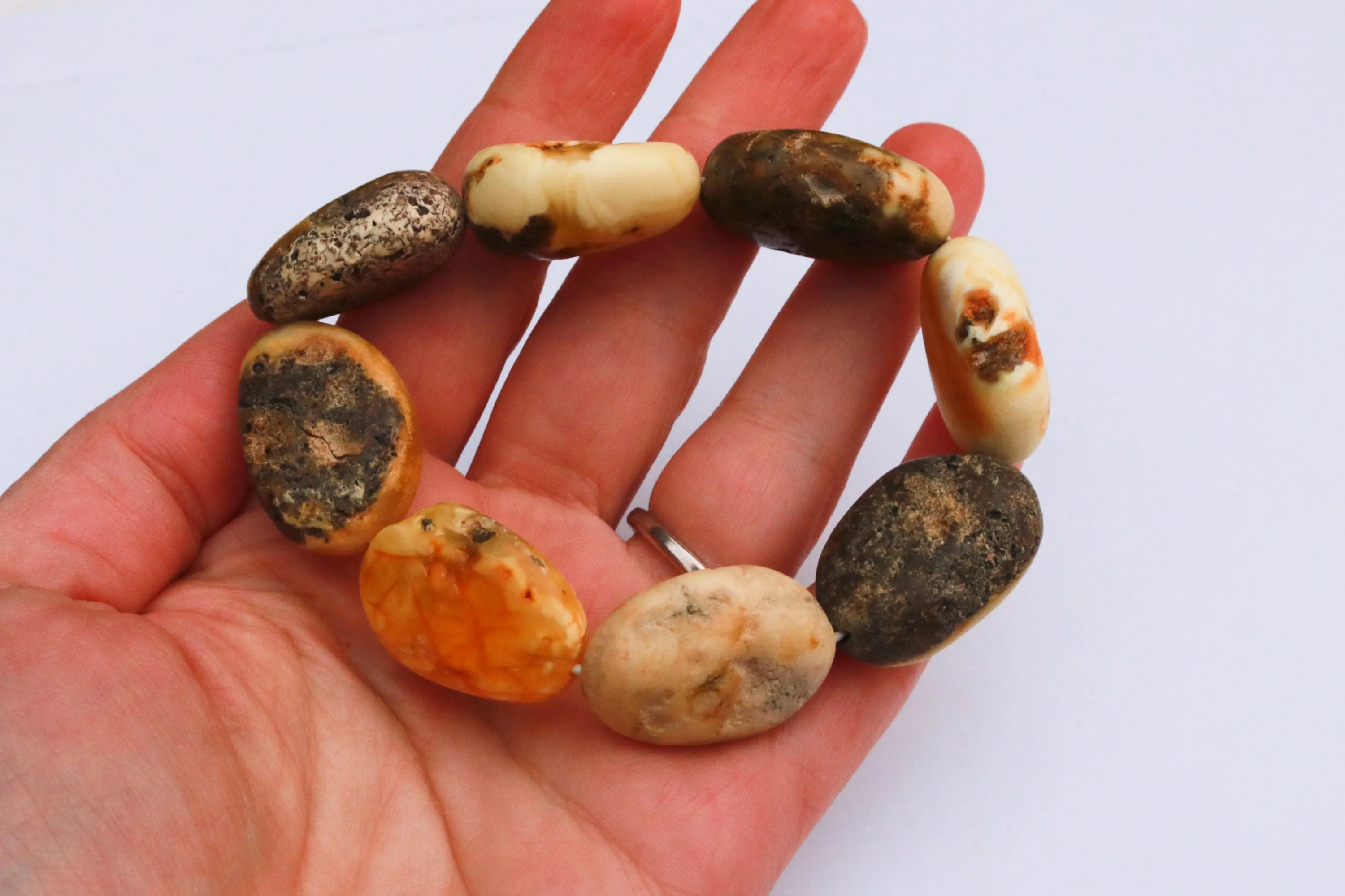 Baltic Amber Bracelet Raw Butterscotch Grey Olive Beads Unpolished Natural Untreated Unisex 26.1 gram