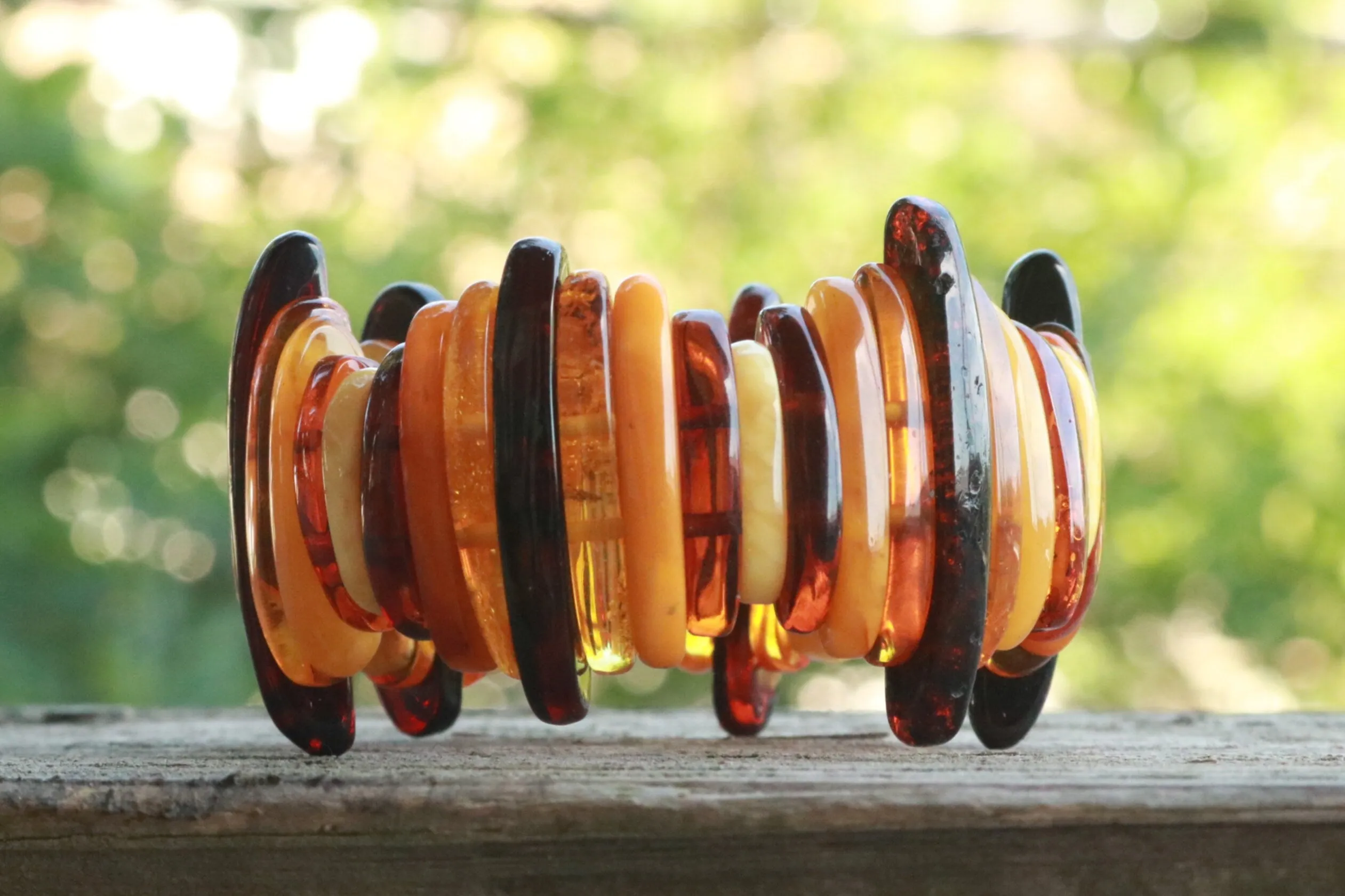 Baltic Amber Multicolor Slabs Bracelet Natural Unisex Stretch 38.6 gram