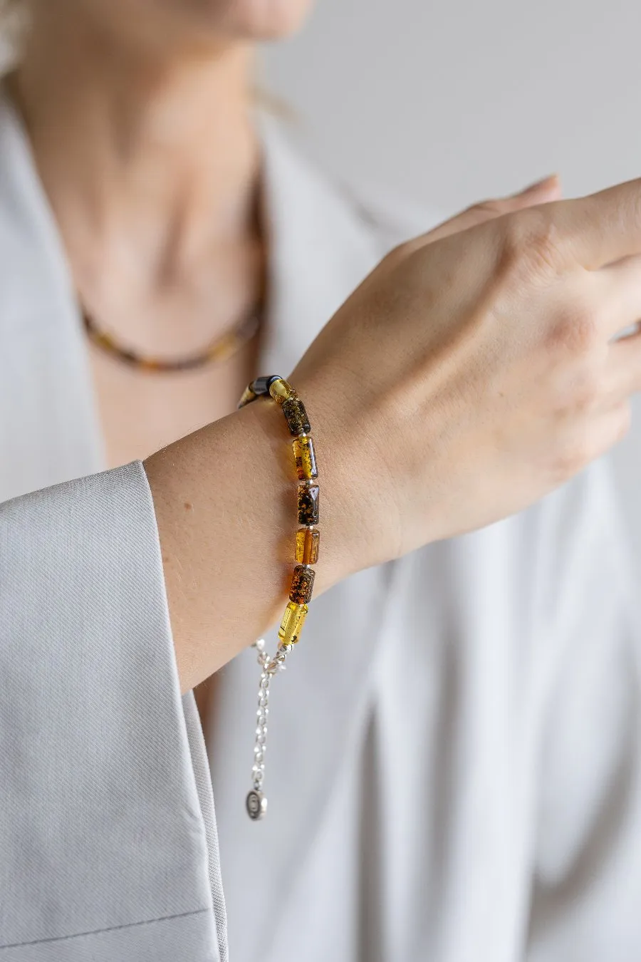 Baltic Amber Silver Bracelet for Women Honey Colour "Sun Stories"