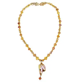 Baroque Pearl Pendant Necklace with Gemstone's 18K