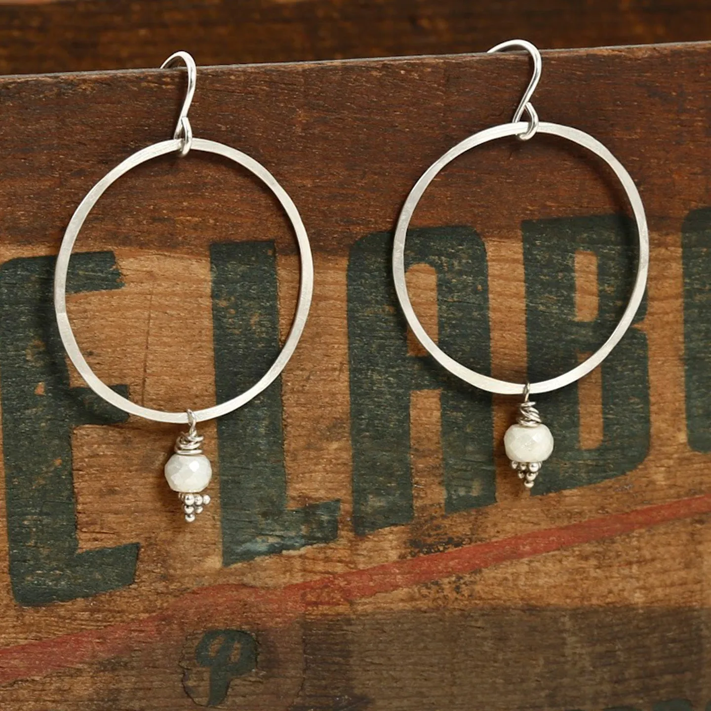 Bead Hoop White Sapphire Earrings