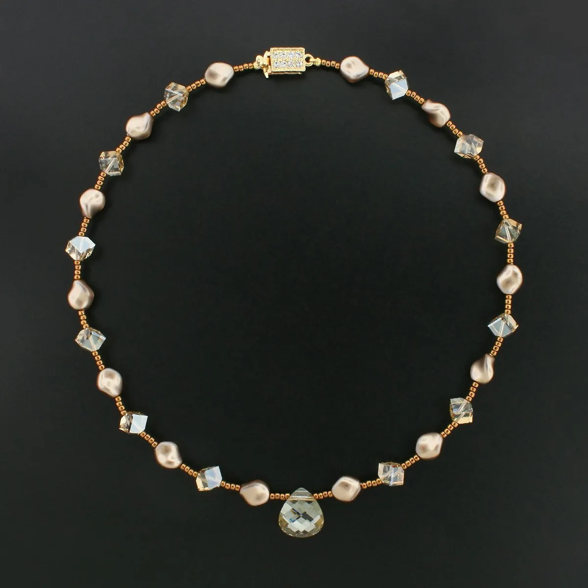 Beaded Champagne Necklace with Drop