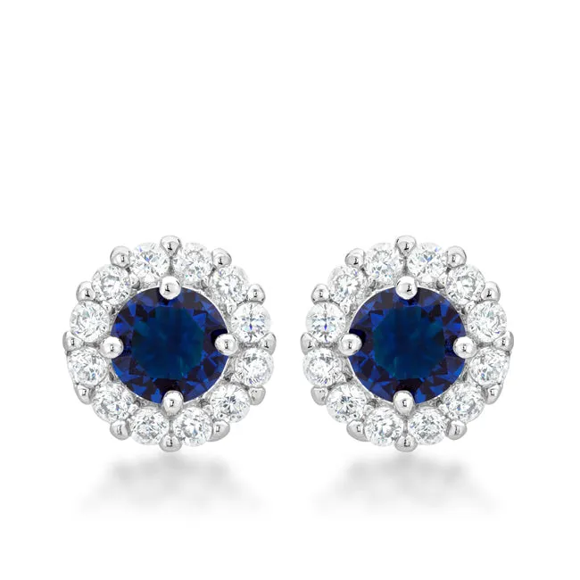 Belle Sapphire Blue Halo Stud Earrings | 2ct