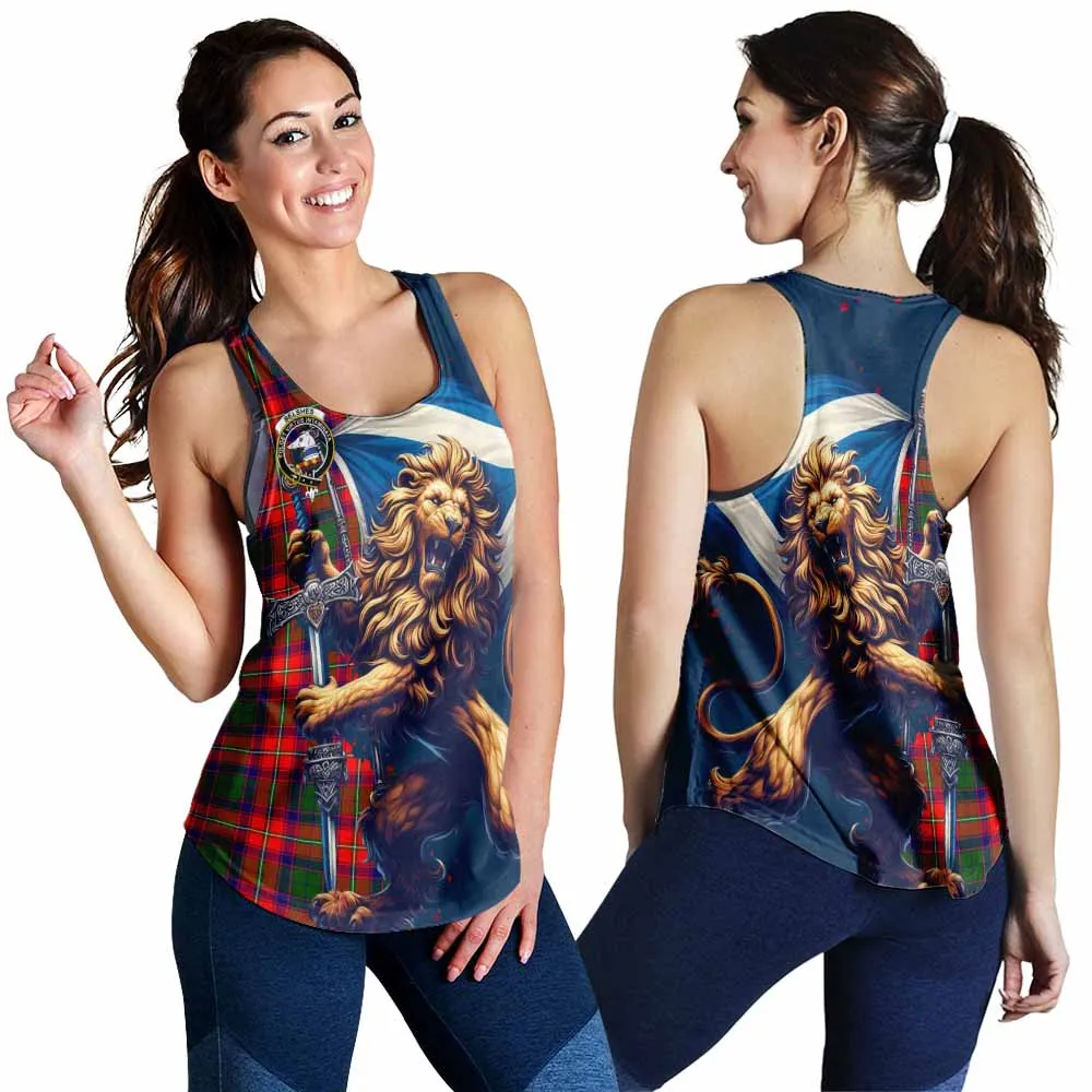 Belshes (Belsches) Tartan Family Crest Women's Racerback Tanks with Scottish Majestic Lion