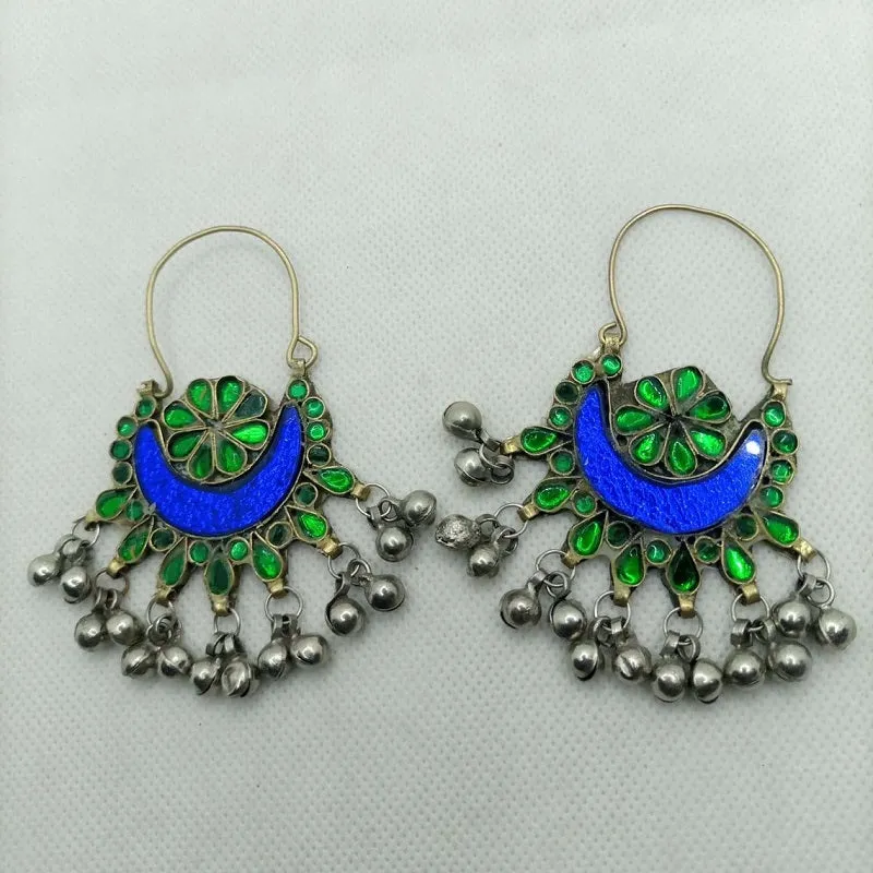 Blue and Green Glass Stone Earrings