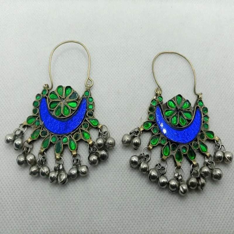 Blue and Green Glass Stone Earrings