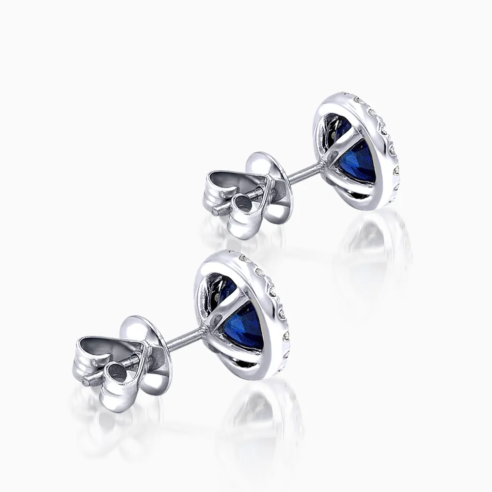 Blue Sapphire & Diamond Halo Stud Earrings in 14kt Gold