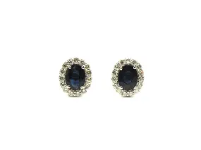 Blue Sapphire & Diamond Halo Studs Ad No.1063