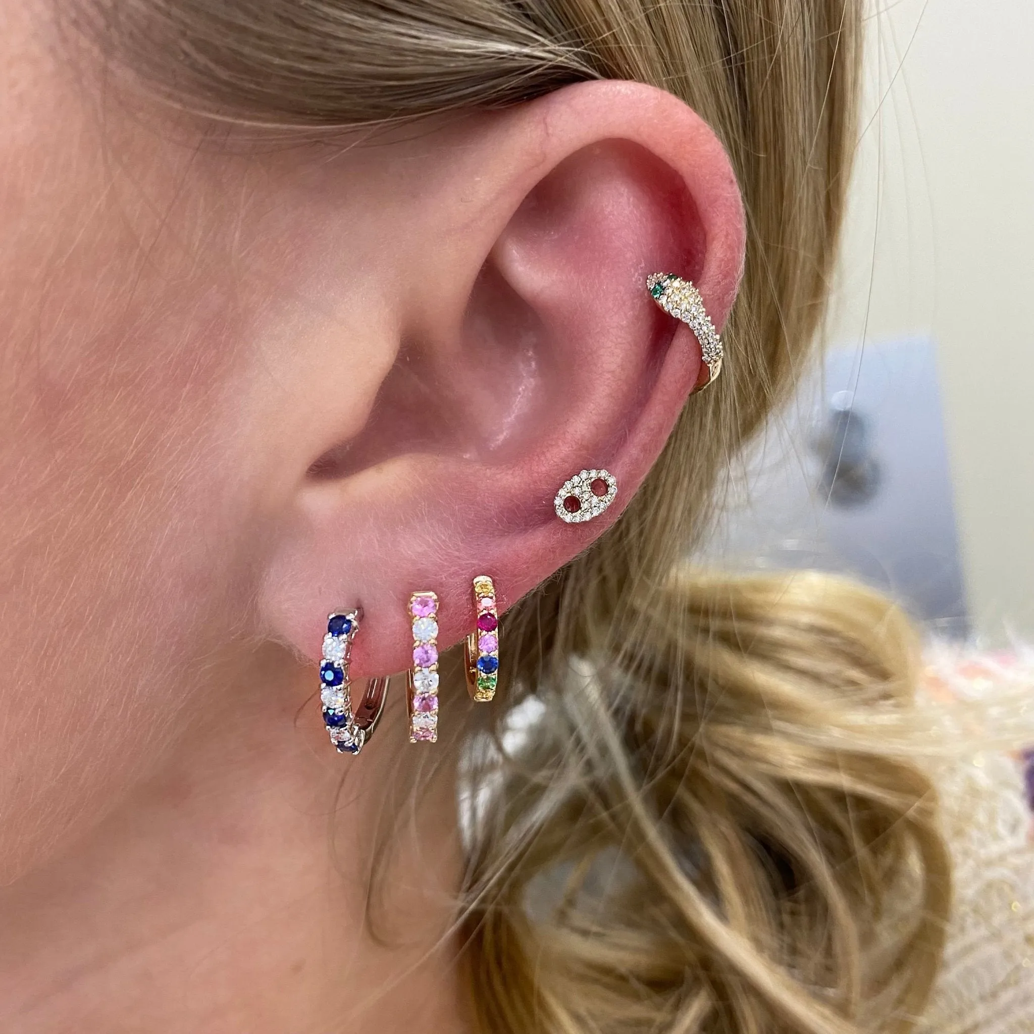 Blue Sapphire & Diamond Small Hoops