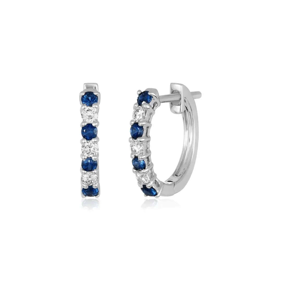 Blue Sapphire & Diamond Small Hoops