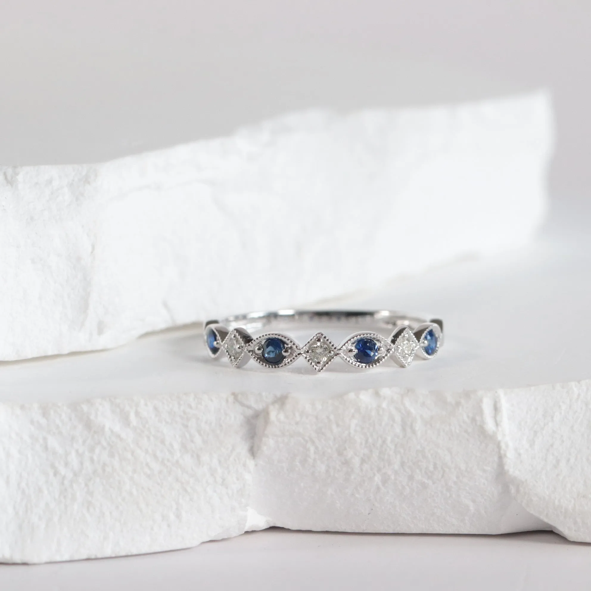 Blue Sapphire   Diamond Stackable Band