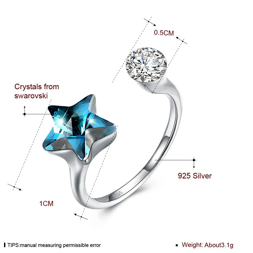 Blue Topaz Star Sterling Silver Adjustable Ring