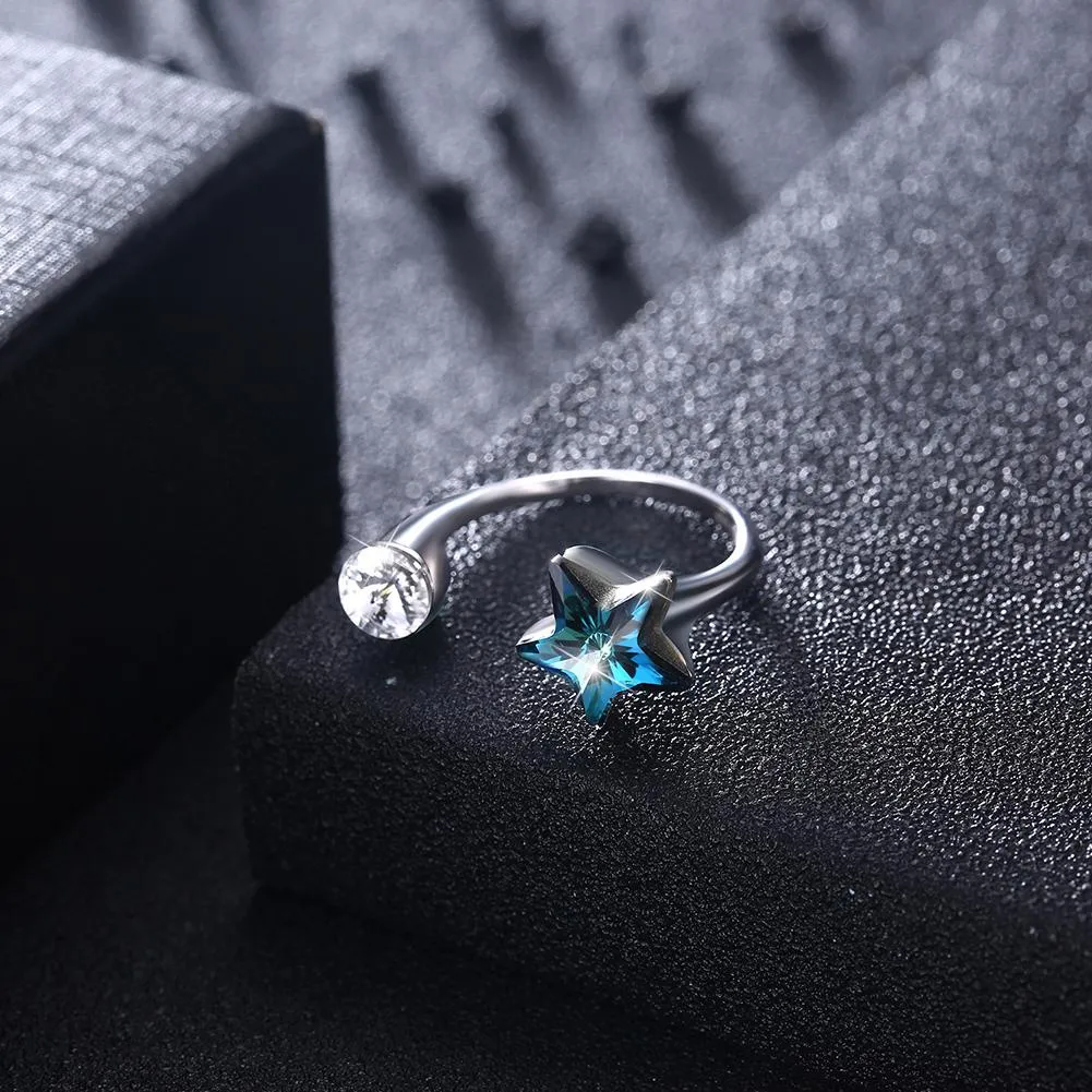 Blue Topaz Star Sterling Silver Adjustable Ring