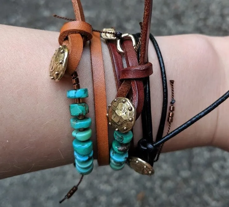 Boho Natural Turquoise Dark Brown Leather Wrap Bracelet