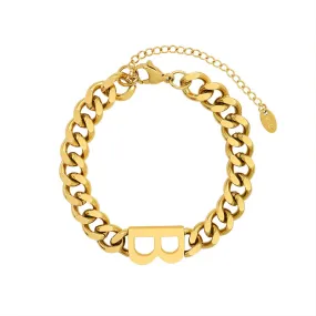 Bold B Letter Bracelet Set in 18K Gold Plated Titanium Steel