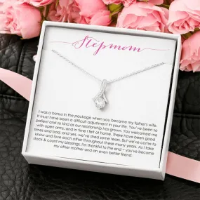 Bonus Mom Gift Necklace, Present for Stepmom for Mother's Day, Anniversary, Birthday, Symbolic Ribbon Setting, Mom Stepped Up Gift Necklace