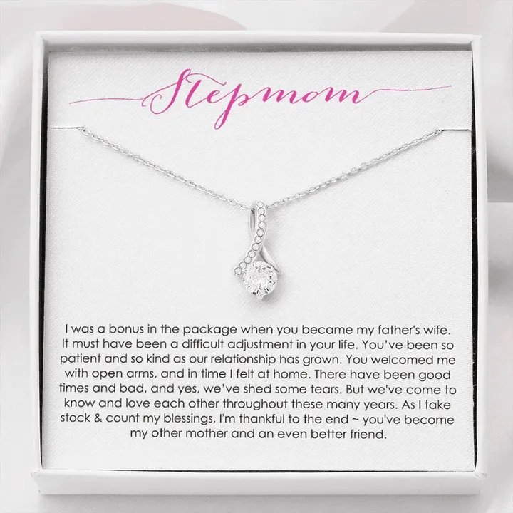 Bonus Mom Gift Necklace, Present for Stepmom for Mother's Day, Anniversary, Birthday, Symbolic Ribbon Setting, Mom Stepped Up Gift Necklace