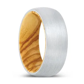 BOUNTIFUL | Olive Wood, White Tungsten Ring, Brushed, Domed