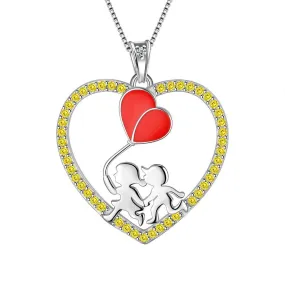 Boy Girl Love Heart Red Balloon Pendant Necklace Jewelry