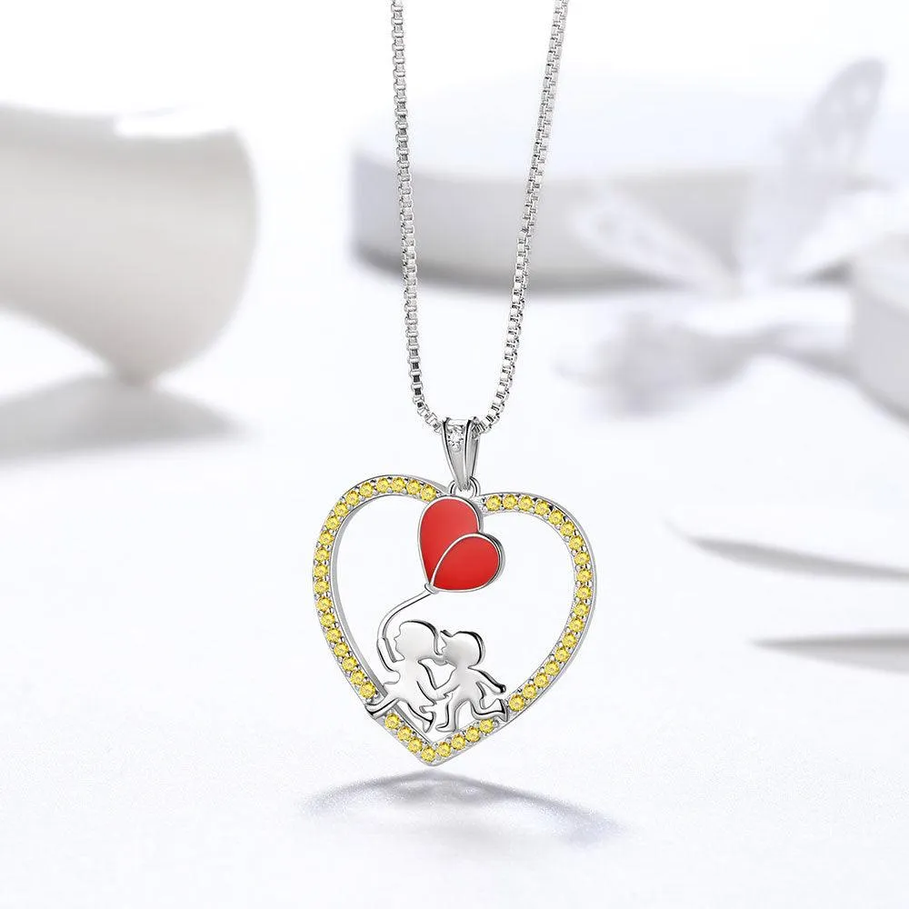 Boy Girl Love Heart Red Balloon Pendant Necklace Jewelry