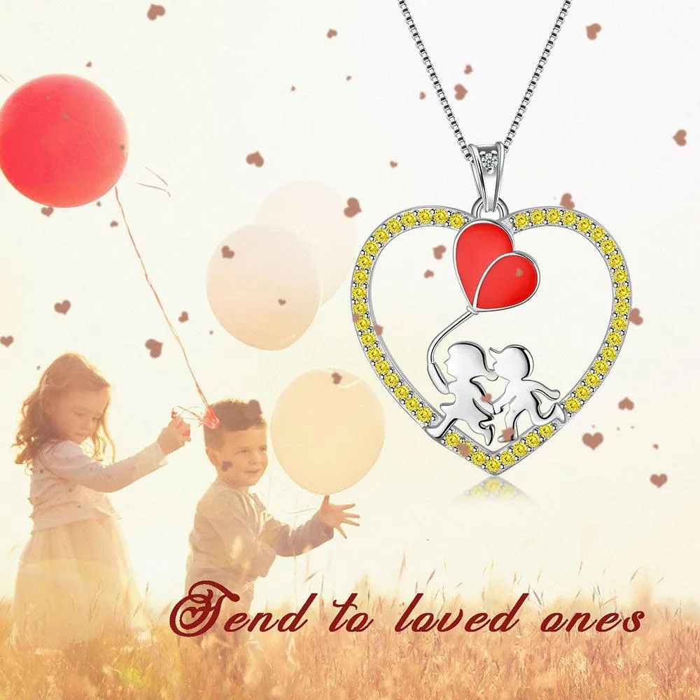 Boy Girl Love Heart Red Balloon Pendant Necklace Jewelry