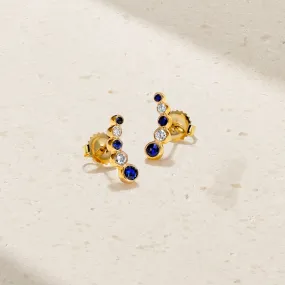 Bubbly Curved Sapphire and Diamond Stud Earrings