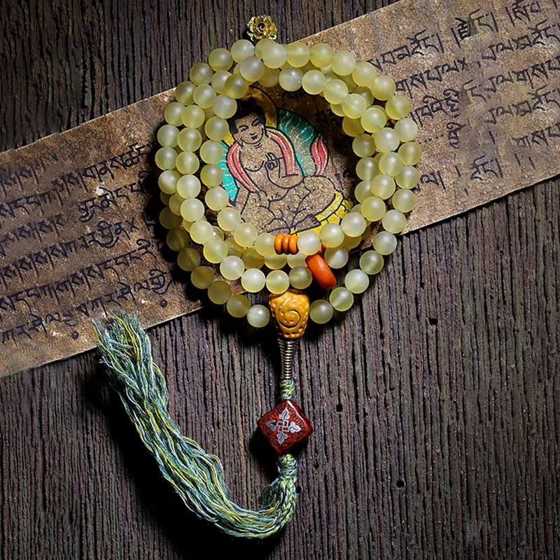 Buddha Stones 108 Mala Beads Tibet Sheep Horn Amber Luck Bracelet