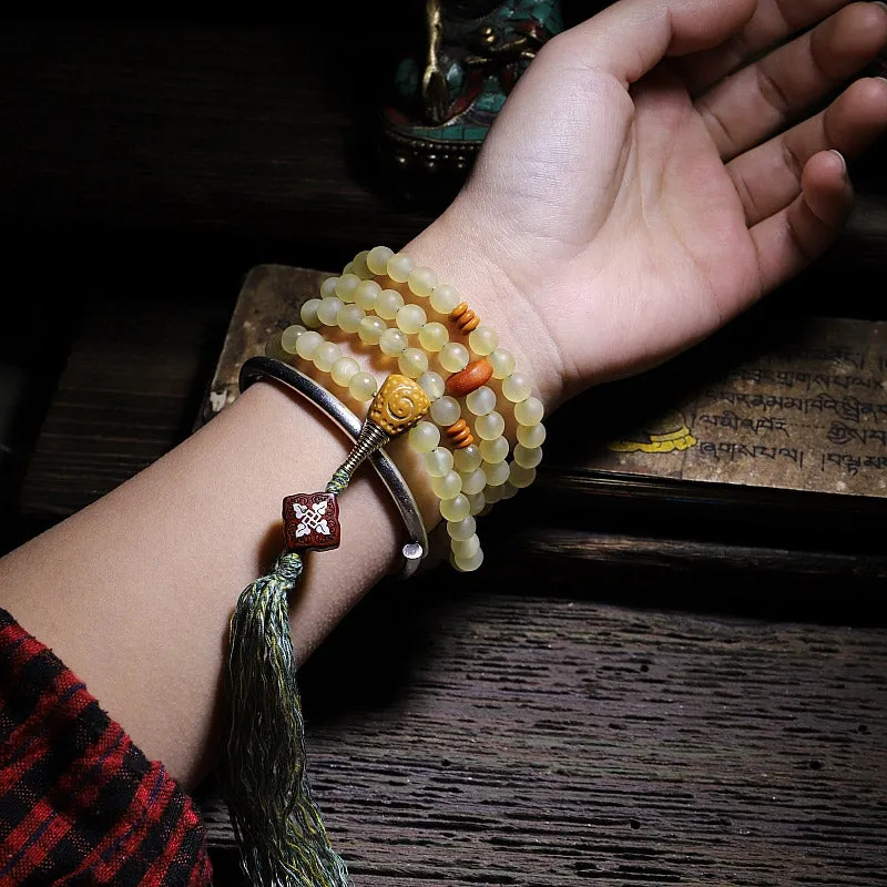 Buddha Stones 108 Mala Beads Tibet Sheep Horn Amber Luck Bracelet