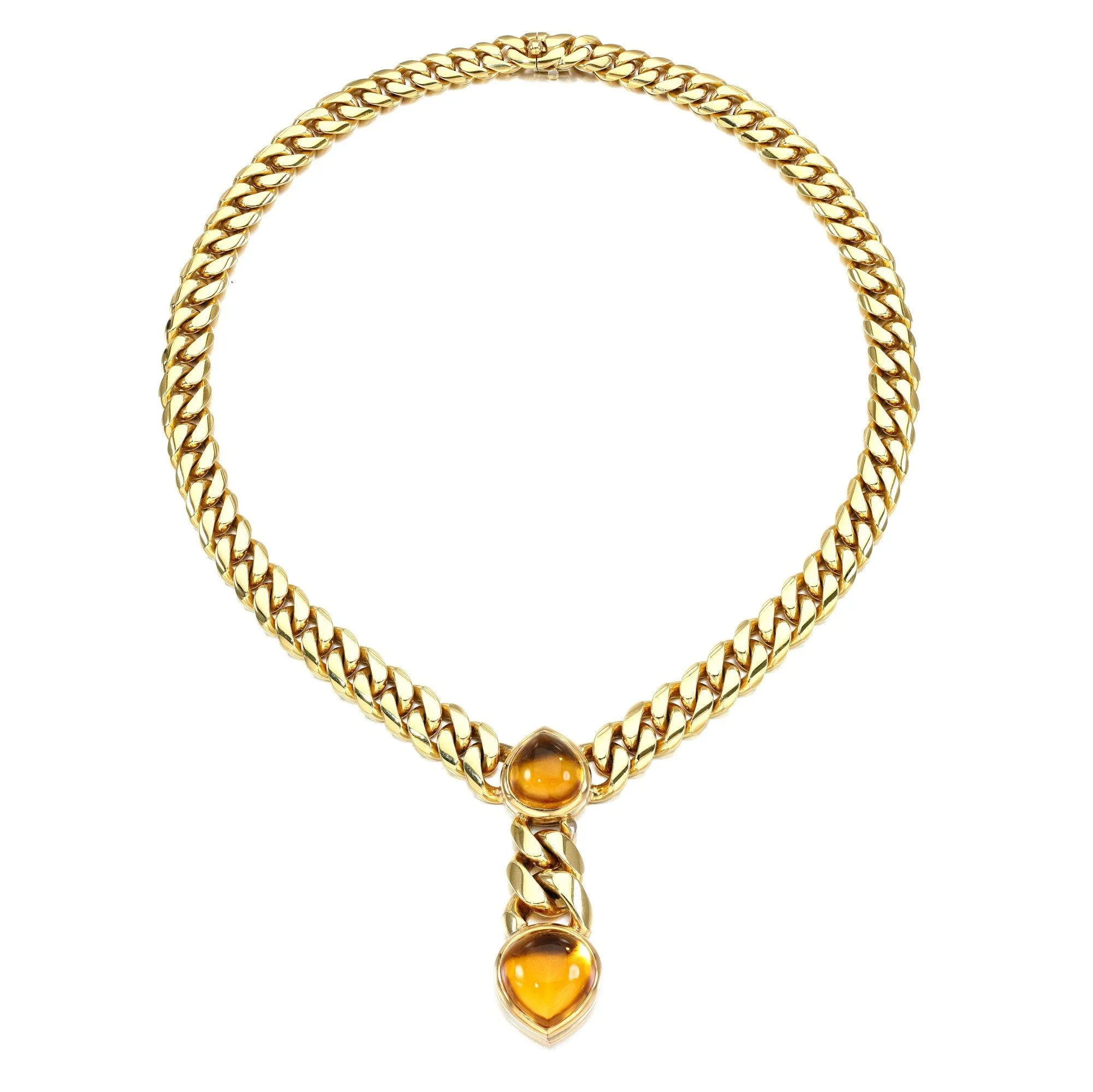 Bulgari Vintage Citrine 18k Yellow Gold Curb Link Necklace