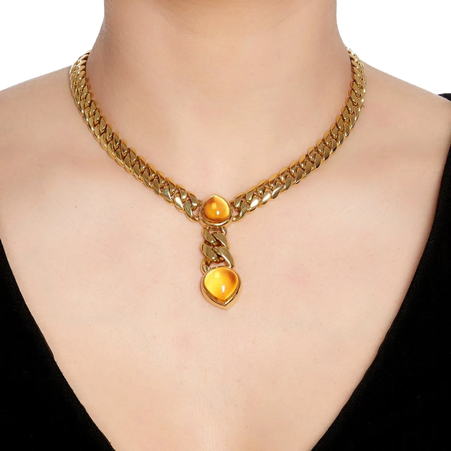 Bulgari Vintage Citrine 18k Yellow Gold Curb Link Necklace