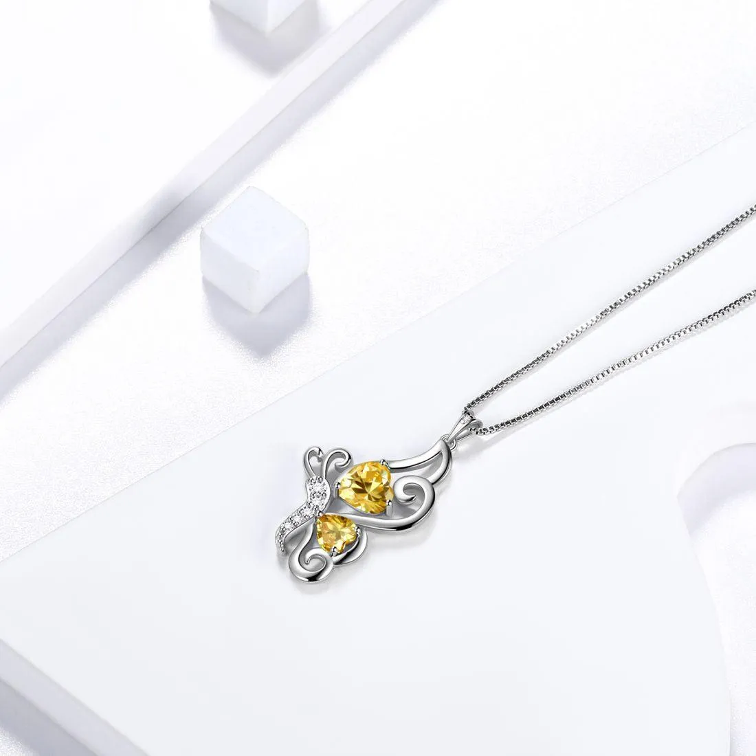 Butterfly Birthstone November Citrine Necklace Women Girls Jewelry Birthday Gift Sterling Silver