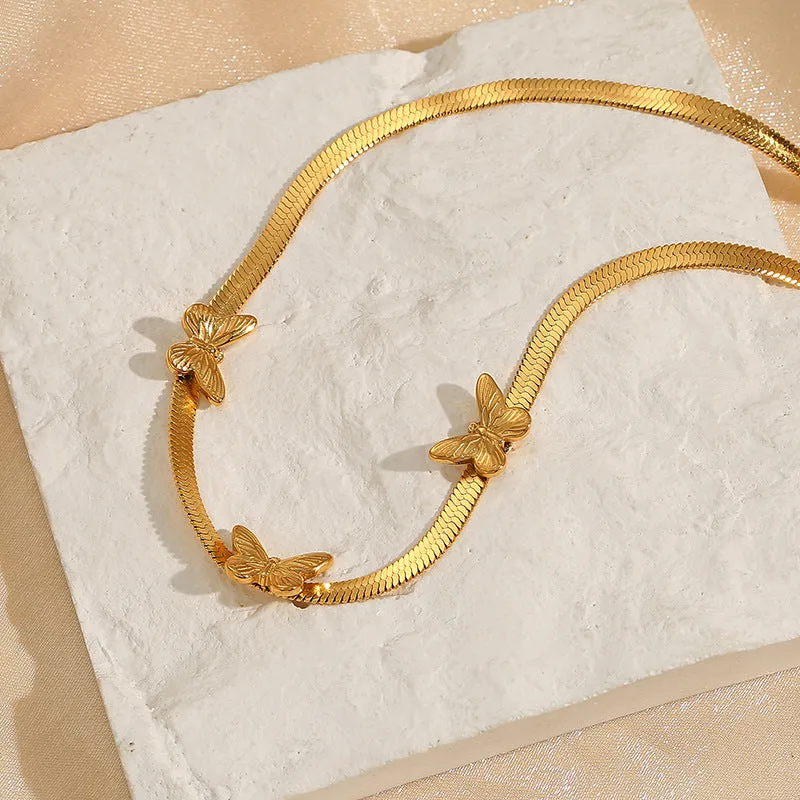 Butterfly Bracelet Women's 18K Gold Snake Bone Chain Jewelry