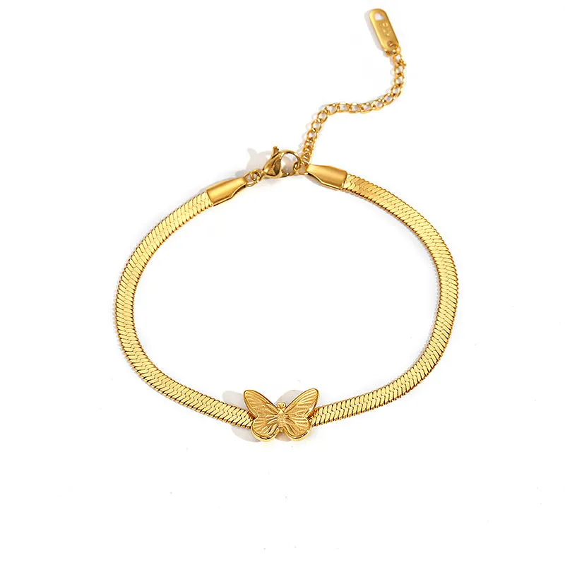 Butterfly Bracelet Women's 18K Gold Snake Bone Chain Jewelry