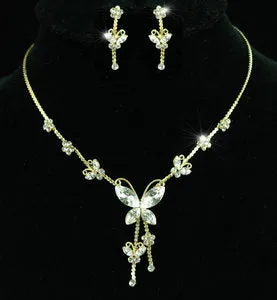 Butterfly Crystal Gold Plated Necklace Earrings Set XS1140