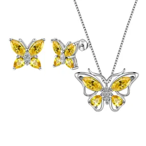 Butterfly Jewelry Set Birthstone November Citrine Women Girls Birthday Gift