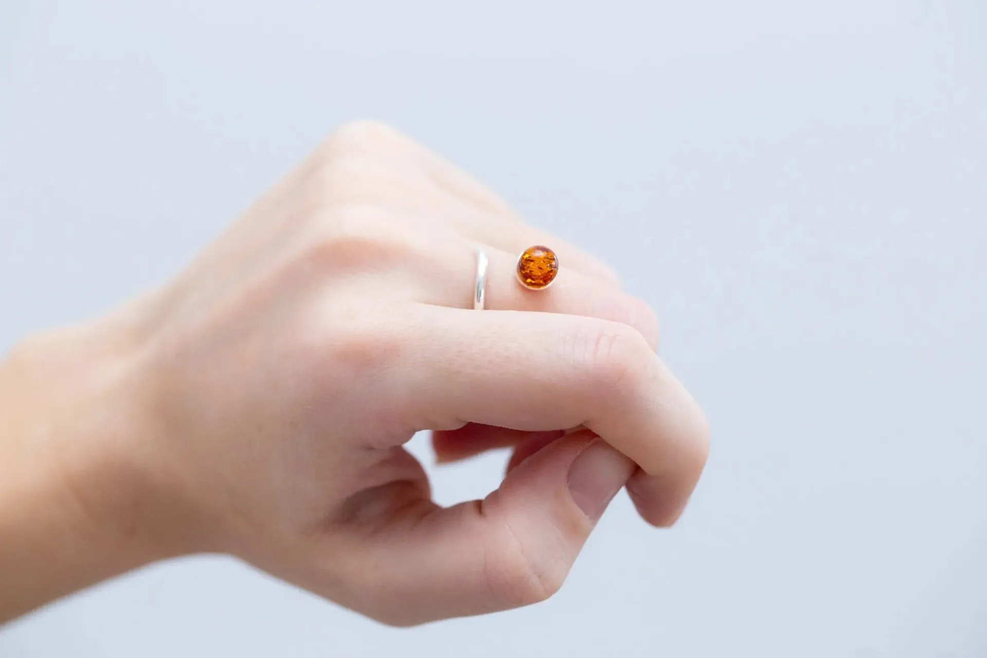 Buy Minimal Amber Wrap Ring - Delicate Sterling Silver Band with Sphere Cut Amber Stone