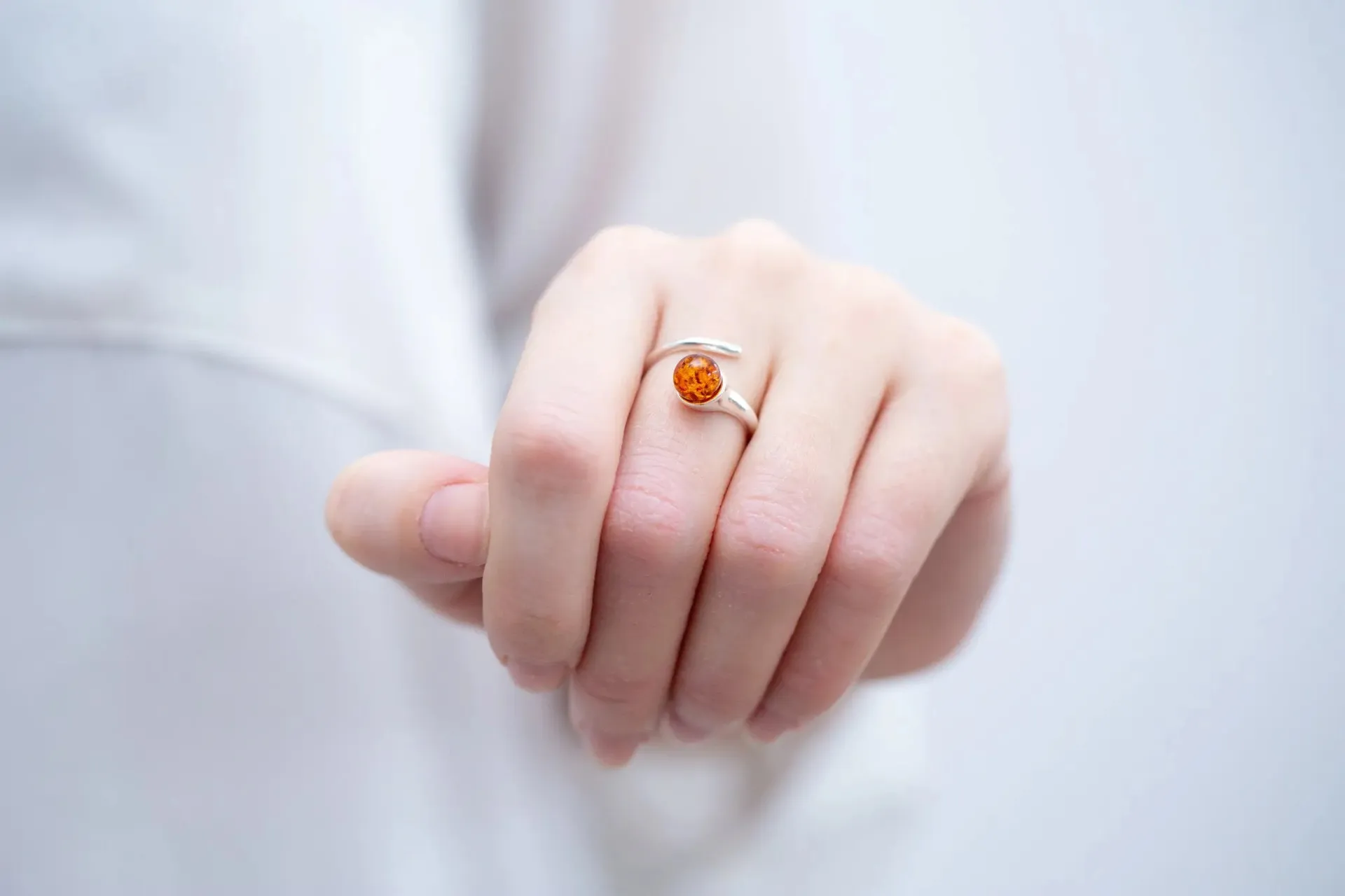 Buy Minimal Amber Wrap Ring - Delicate Sterling Silver Band with Sphere Cut Amber Stone